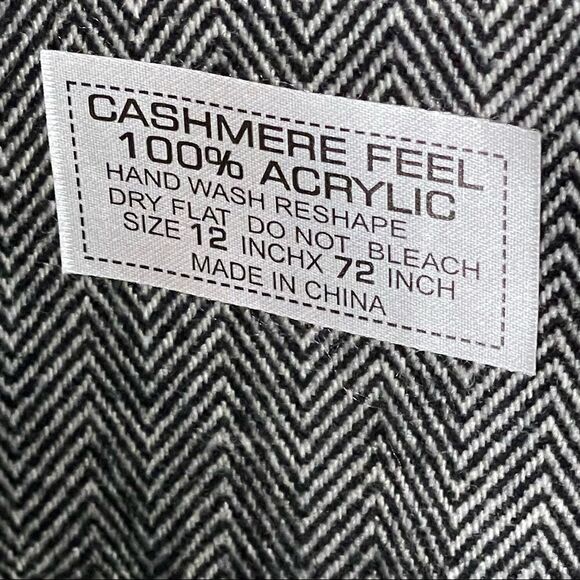 Cashmere Feel Black and White Herringbone Scarf With Fringe 100% Acrylic - Picture 9 of 11